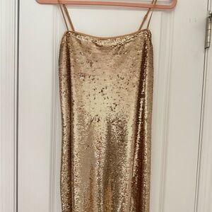 Free People Gold Sequin Slip Dress